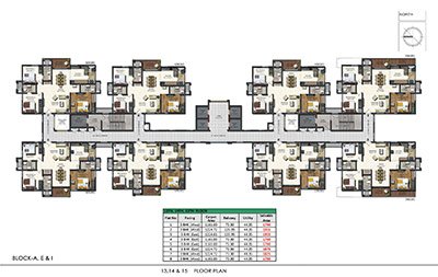 Floor plan of Aparna Sarovar Zenith 13th 14th and 15th floors 3bhk