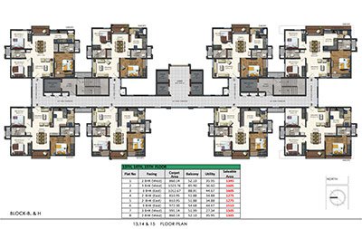 Floor plan of Aparna Sarovar Zenith 13th 14th and 15th floors 3bhk