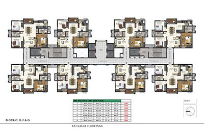 Floor plan of Aparna Sarovar Zenith 3rd 9th 16th 23rd and 24th floors 3bhk 2