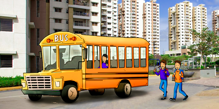 kids walking away from a school bus